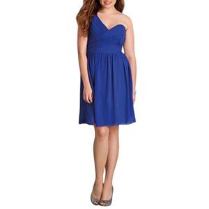 Alfred Angelo Womens One Shoulder Chiffon Cocktail Dress Blue 7257S size 14